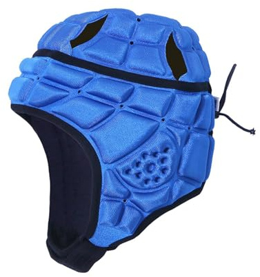 KIOALXZ Casco da rugby per bambini e ragazzi, imbottitura morbida, copricapo regolabile, comodi fori di ventilazione per durante l'attività sportiva. Casco, Blu, S
