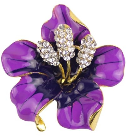 Merdia Brosche fr Damen, Blumenmuster, Violett, Kristall, 29,8 g
