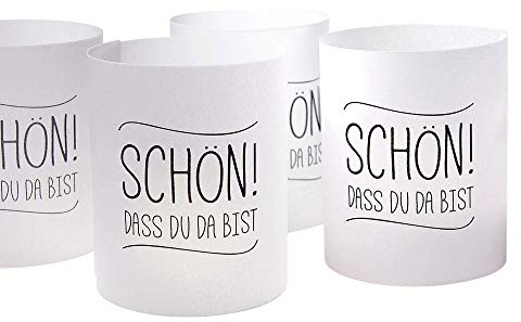 Tischdeko 8 Stück Lichthülle für Tischlicht Schön dass du da bist schwarzweiß handmade aus Deutschland