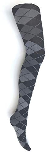 MYSASI Women's Argyle Pattern Tights Size M Black and Grey 60 Denier, Ladies, Soft, Stretchy, Diamond, Cozy, Sexy Fashionable, Work, Checkered, Parties, All Day