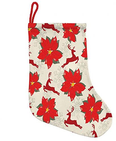 ABAKUHAUS Weihnachten Hängende Nikolausstiefel Weihnachtssocken, Poinsettia-Ren, Weihnachtsstrumpf zum Aufhängen, 35x50cm, Scharlachrubin Beige