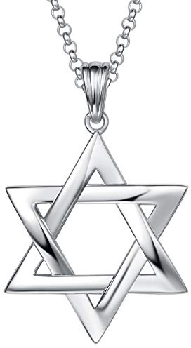 FANCIME White Gold Plated 925 Solid Sterling Silver High Polished Mens Star of David Pendant Necklace Fine Jewellery for Mens Boys - Chain Length: 24 Inch