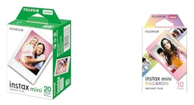 Fujifilm Instax Mini Instant Film, 2X 10 Blatt (20 Blatt), Weiß & Mini Frame WW1 Macaron, Bunt