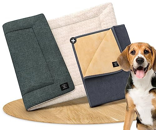Pawz&Pawz Hundedecke 2 St. | Hundekissen, sehr flauschig | L:100x70cm | Stylisch robust & waschbar, für Hundebox | Kuscheldecke Hund, Hundebett für unterwegs | Reise-Decke Hunde/Katzen