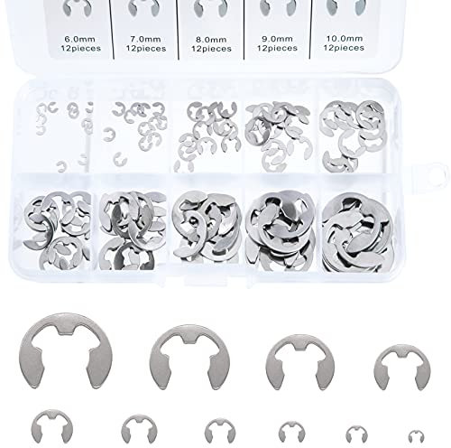 Sicherungsscheiben für Wellen, 120 Stück Edelstahl E-Clip Externe Haltering Snap Sicherungsring Sortiment Kit 10 Größe 1.5/2/3/4/5/6/7/8/9/10 mm für Wellennut Maschine Automotive