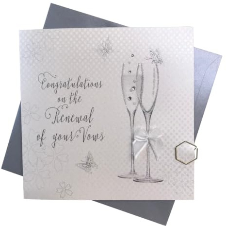 White Cotton Cards Hochzeitskarte BD189 Vows Renewal, Flöten, handgefertigt