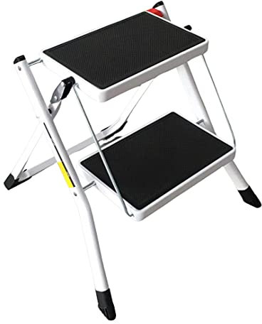 REQUISITE NEEDS Scaletta pieghevole a 2 gradini, compatta, in acciaio resistente, portatile, con antiscivolo, stabile, per cucina, casa, adulti, capacità 150 kg, nero