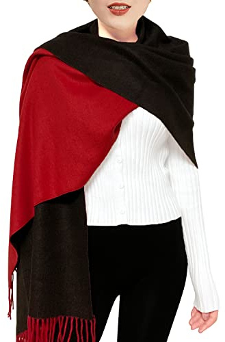 ehsbuy Echarpe Femme Cachemire Hiver Réversible Pashmina Longues Grande Épais Chaude Écharpes avec Gland Pour Cadeau Mariage