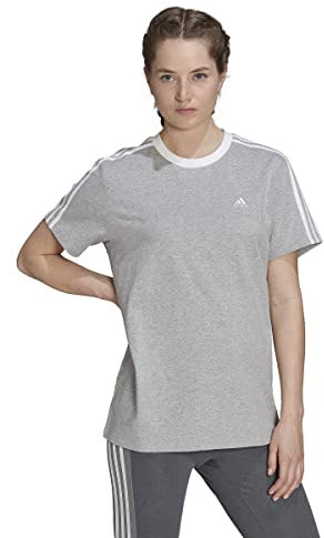 adidas Damen Essentials 3-Stripes Tee, Medium Grey Heather/White, XXL