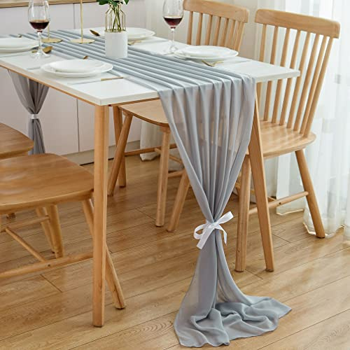 CHUQING Tischläufer Grau Modern Chiffon Hochzeit für Geburtstage,Indoor und Outdoor,70x300 cm,abwaschbar