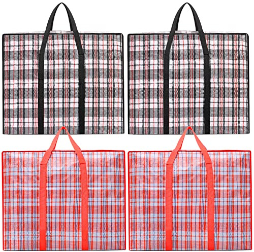 AKOFIC Bolsas Grandes Almacenaje, Paquete de 4 Bolsas de Compras con Cremallera y Asas, Bolsas de Lavandería Almacenamiento Reutilizables para Mudanza Edredones Ropa Colada Mantas Guardar
