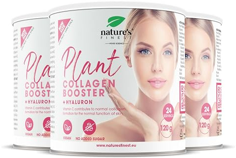 Nature's Finest Plant Collagen Booster, Trinkpulver 360 g (3er Pack) | Vegane Rezeptur: Erbsenprotein, Matcha, Hyaluronsäure, Bambusextrakt, Vitamin C & Biotin - Zitronengeschmack