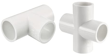 sourcing map PVC Pipe Fitting, 4 Way Cross 6Pcs, T-Shaped 5Pcs, 20mm Socket, PVC Furniture Fittings White