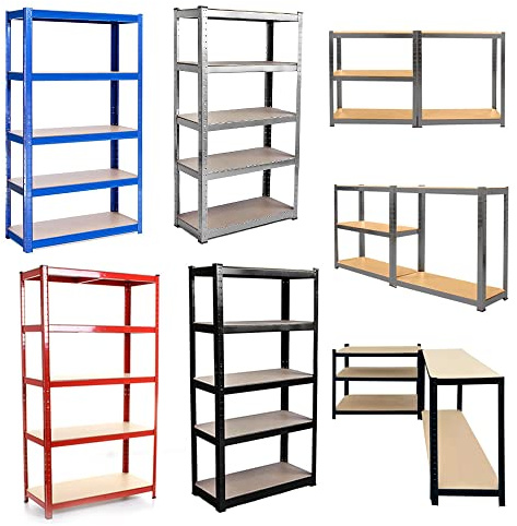 AUTOFU Shelving Units and Storage Metal Storage Shelves 5-Tier Utility Rack Freestanding Racking for Garage Shed Pantry Basement Shed Storage, Adjustable Shelf Height, H 180 x W 90 x D 40 Cm, Red