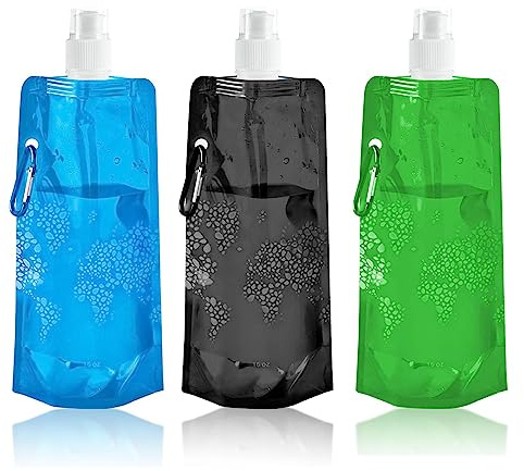 GWAWG 500ML Faltbare Flexible Wasserflasche Wiederverwendbare Wasser-Flaschen tragbarer zusammenklappbarerWassersack mit Schraubverschluss zum Wandern,Abenteuer, Reisen (3 pcs)
