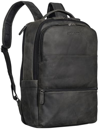 STILORD Thore Luxuriöser Leder Rucksack mit Laptopfach 17 Zoll Damen Business Rucksack Herren Vintage Tagesrucksack Echtleder Farbe:Carbon - grau