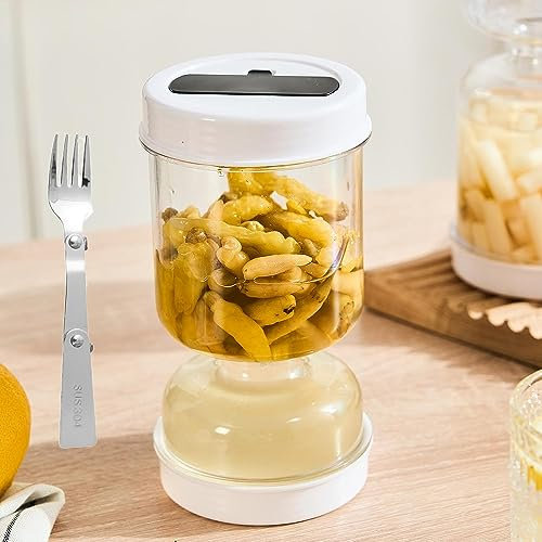Youning Gurkenglas zum Umdrehen Essiggurken Behälter Sanduhr mit Faltbarer Gabel Luftdichtes Gurkenglas Essiggurkenglas für Oliven Ananas Gurken Fliped Pickle Jar (1)