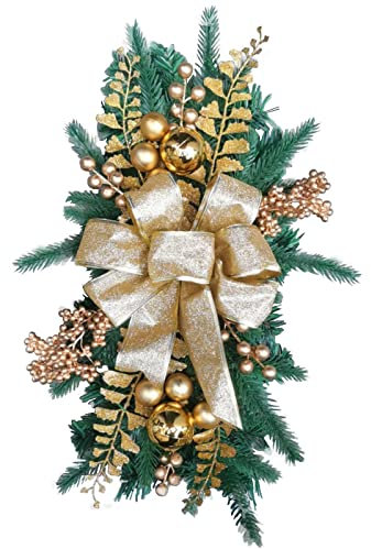 Kielsjajd Türkranz, Türkranz Weihnachten, Weihnachtskranz Türkranz Weihnachten, Adventsgesteck Weihnachtsgesteck Tischdeko für Wand, Haustür, Fenster, Kamin, Hochzeitsfeier (Gold, One Size)