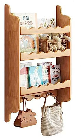 Zeitschriftenständer, Broschürenständer, an der Wand montierter Zeitschriftenhalter aus Holz, platzsparendes Aufbewahrungs-Bücherregal mit Haken für die Präsentation im Wartezimmer im Home Offic