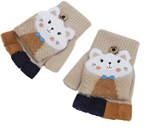 Herbst Winter Baby Warme Kinder Fingerlose Handschuhe Kleinkind Kinderhandschuhe Strickhandschuhe mit Klappe Halbfinger Handschuhe mit Flip Winterhandschuhe Thermo Handschuhe 1-5 Jahre Mädchen