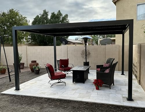 PURPLE LEAF Pavillon 3.65 x 4.25 m mit Lamellendach Freistehend Terrassenüberdachung Verstellbaren Aluminium-Lamellen Pergola Wasserdicht Stabil Winterfest für Garten, Grau