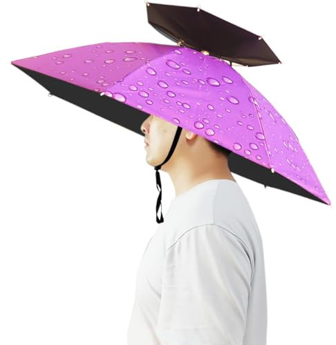 Bocampty Umbrella Hat, 37 inch Fishing Umbrella Hat Hands Free Foldable UV Protection Fishing Cap Adjustable Headwear for Fishing Golf Gardening Sunshade Outdoor Purple