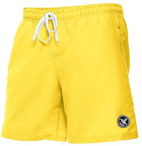 Ladeheid badbyxor för män, bekväma långa badshorts med bred elastisk linning, dragsko och fickor, simbyxor boardshorts – LA40-129, GUL, M