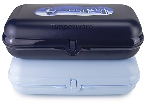 Tupperware Eco+ To Go Maxi-Twin Light Blue + Maxi-Twin Dark Blue Winter Magic Bread Box Snack Box Sandwich Box Lunch Box Including 1 x Cookie Cutter