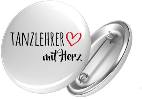 Huuraa Button Tanzlehrer mit Herz Ansteck Pin Größe 59mm mit Motiv für die besten Tanz-Trainer Geschenk Idee für Freunde und Familie