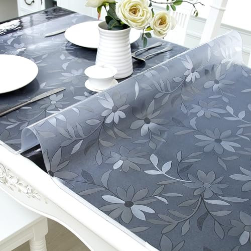 SSFMSF PVC Tablecloth Thickened Desktop Protective Film, Waterproof and Heat-Resistant Wipeable Table Mat, Suitable for Indoor and Outdoor Customization. (Blume, 2mm - 50 x 150 cm Rechteck)