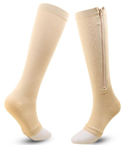 Mdrcg Kompressionsstrümpfe Damen Und Herren, Klasse 2, Kompression Stützstrümpfe Mit Reißverschluss Nylon Kniestütze Öffnen Toe Für Krampfadern Ödeme Flug,E,L