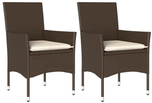 vidaXL Gartenstühle mit Kissen 2 STK. Braun Poly Rattan