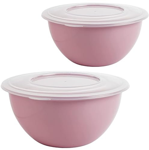 SUSTANIA Schüssel mit Deckel 5l 2er Set - Vielseitige Salatschüssel und Rührschüssel, BPA-freies PP, Trendfarbe: Pastellrosa, Ø 28 cm, EU-Fertigung