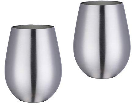 Buyer Star Lot de 2 verres à vin en acier inoxydable 304 – Grands verres à vin sans pied pour l'extérieur – 100 % incassables et sans pied en métal pour la maison et l'extérieur (argenté)