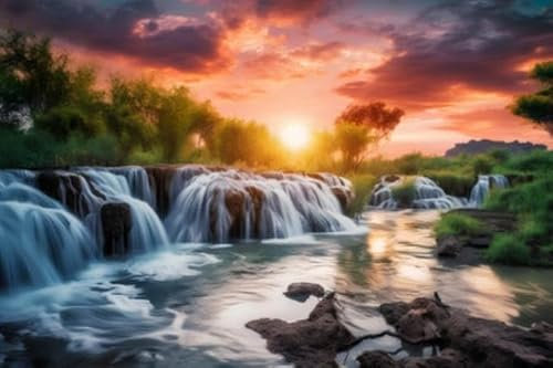 adrium Acryl-Bild 50 x 30 cm: Fantastischer Sonnenuntergang am Krka-Wasserfall in Kroatien, Europa. Schönheitswelt. (200926588)