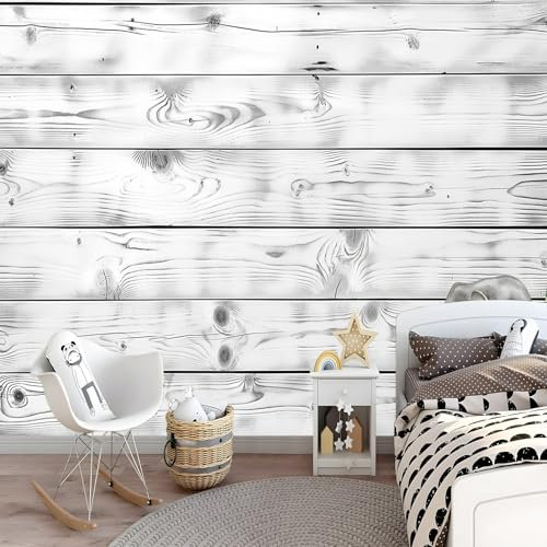Papel Tapiz Tablero De Madera Viejo Natural 400 x 280 cm - Lana Fondo De Pantalla Gris Claro Decoración para Pared Sala Cuarto, Oficina, Dormitorio Infantil Fotomural Paredes Mural Decoración