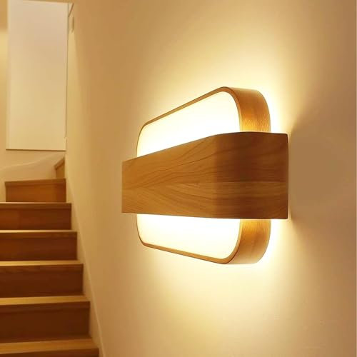 Pheashine Aplique de Pared LED de Madera, 13W Moderna Lámpara de Pared, Acrílico Luz de Pared LED Interior para Dormitorio, Pasillo, Salón
