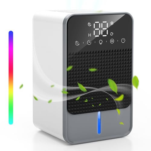 Dehumidifiers for Home, 1500ml Dehumidifier for Bedroom Electric Dehumidifier with Auto Shut off 7 Color Light Portable Mini Quiet Dehumidifier for Home Damp with Timer & Auto Defrost for Closet RV