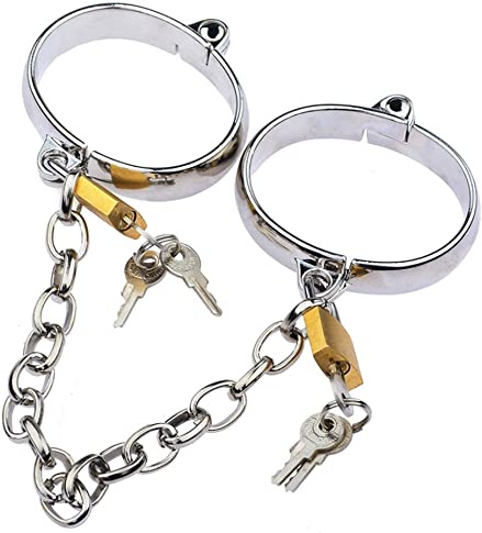 Edelstahl Ovale Handschellen für Paare, SM Bondage Fesseln Handcuffs/Fußschellen mit Schloss und Schlüssel, Fetisch Rollenspiel Kostüm Zubehör Sexspielzeug für Männer und Frauen,Weiblich hand