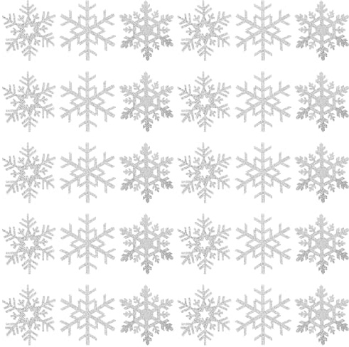 TEHAUX 30Stück Filz Schneeflocken Aufnäher zum Aufbügeln - 1,5 Zoll Strass bestickt Appliques für Kleidung Nähen, DIY Weihnachten Scrapbooking Kunsthandwerk Embellishments - Silber Zweig/Stern Design