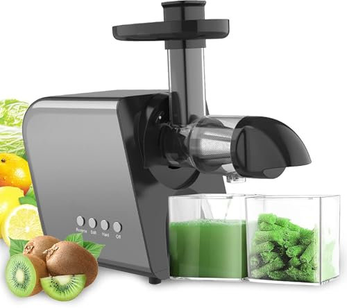 200W Slow Masticating Juicer Extractor - 7-Segment Spiral Sys-TEM + Fine Filter, Cold Press Machines with Stainless Steel Body - Easy to Clean, Quiet Motor & Reverse Function
