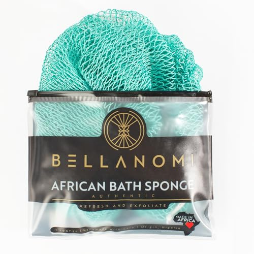 BELLANOMI African Exfoliating Net Sponge, Authentic, Ethically sourced from Nigeria, 45 inches Long, Back Scrubber for Daily use (Seafoam)