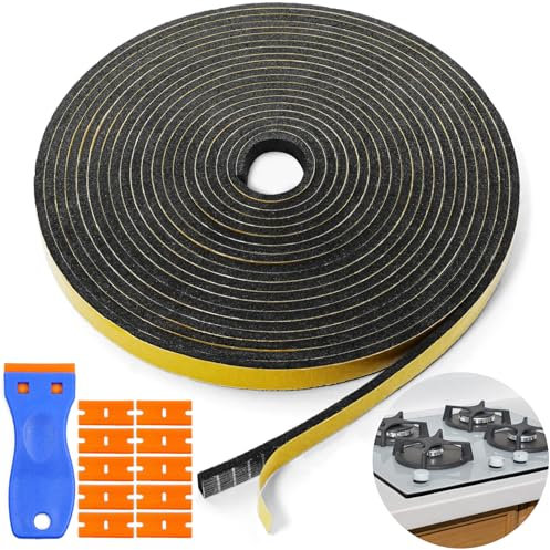 5m Ceranfeld Dichtungsband,Dichtband für Kochfeld mit kleinem Schaber 7mm x 2mm, Dichtband Selbstklebend Wasserdicht,Hitzebeständiger Kleber,Montageband für Elektroherde mit Ceranfeld & Kochfelder (1)