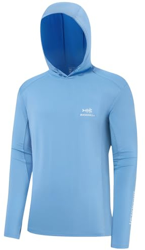 Bassdash Hommes UPF 50 + Cordon de Serrage Chemises à Capuche de Pêche Protection Solaire UV à Manches Longues Randonnée en Plein air T-Shirts à Capuche FS33M