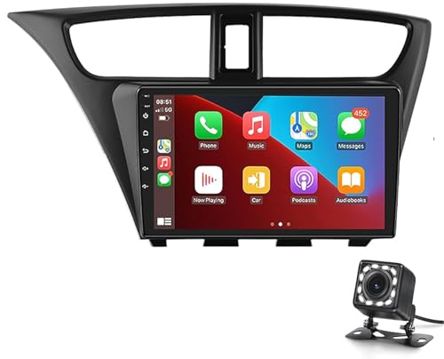 Radio De Coche Android 14 Para Hon-da Civic Hatchback 2012-2017 Unidad Principal Pantalla Táctil De 9 Pulgadas Estéreo Multimedia Doble Din Con Cámara De Respaldo Carplay/android A(Color:8-Core 4+64G)