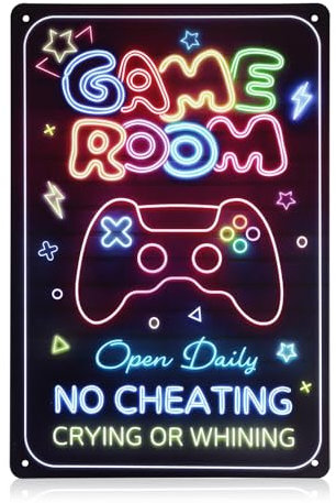 Gamer Sign, Gaming Metal Sign Decor Colorful Printed Neon Video Game Room Poster Fashion Gamer Room Plaque Gaming Room Wall Art Accessories Gifts for Boys Bedroom Wall Door Decorations