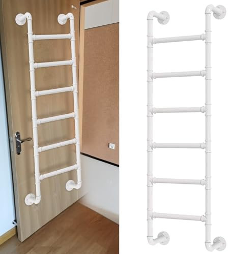 Scala in Metallo a Parete per soppalco Domestico, Scala di Uscita da 4 Piedi, 5 Piedi, 6 Piedi, 7 Piedi, 8 Piedi, Scala di Emergenza in Ferro battuto Bianco per soffitta, bibliotec
