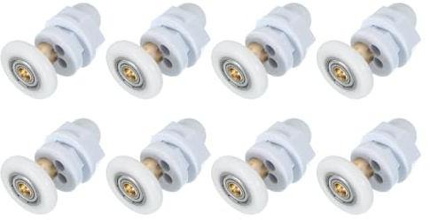 sourcing map Lot de 8 roulettes de rechange pour porte de douche coulissantes de 25 mm, poulie en cuivre pour portes en verre de salle de bain, 4 à 6 mm, blanc
