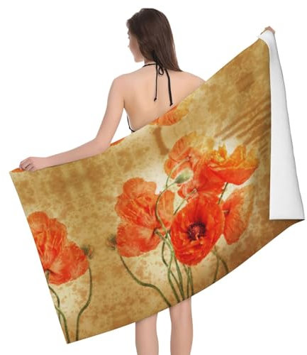 Mikrofaser Strandtuch Vintage Blumen Duschtücher Saugfähiges Badehandtuch Leichtes Badetuch Groß, Für Reise, Schwimmbad, Yoga, 80x130cm