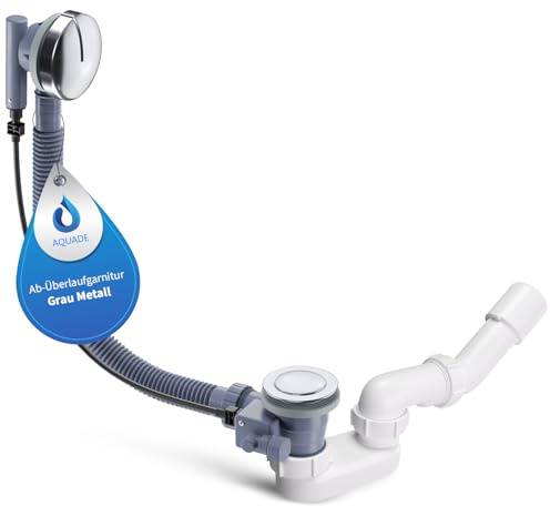 AQUADE Ab Überlaufgarnitur Badewanne Chrom 75 cm inkl. Siphon Ø 40/50 mm - Ablaufgarnitur Badewanne Pop Up Funktion mit Exzenter und Badewannenüberlauf Abdeckung